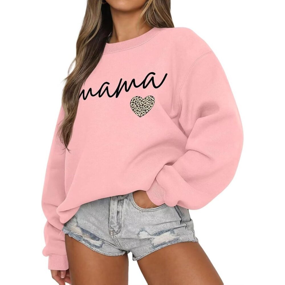 Women Long Sleeve Mama Sweatshirt Knit Oversized Fall Casual Pullover